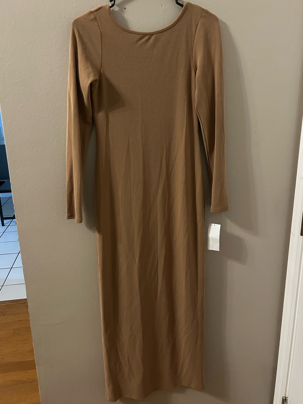 Moa Moa Long Sleeve Ribbed Maxi Dress in Camel Brown